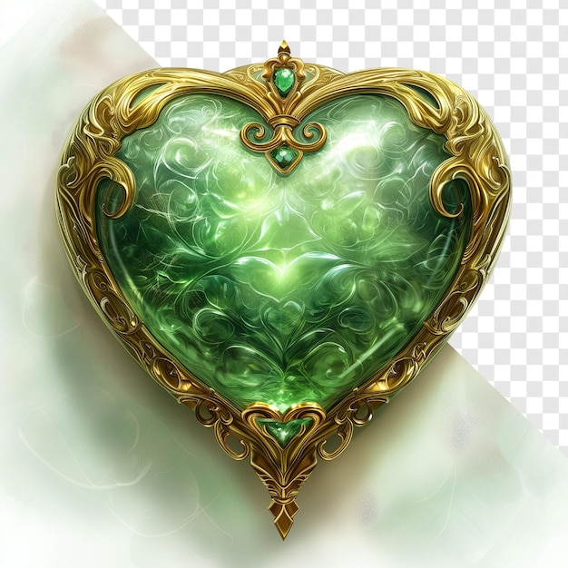 Ilustración del icono de la piedra del corazón de estilo fantástico verde