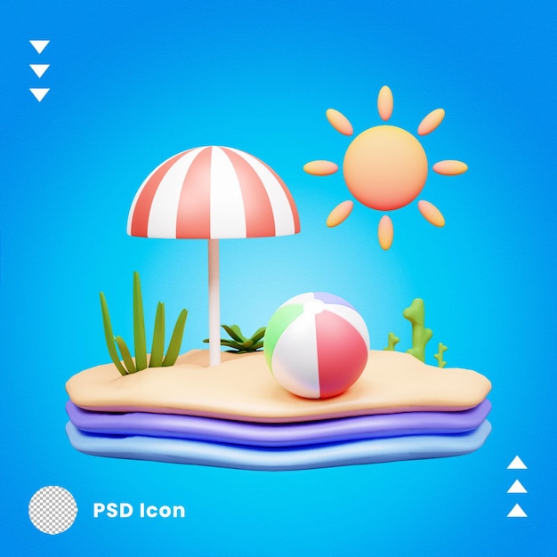Ilustración de icono de playa de vacaciones de verano o ilustración de icono de verano 3d