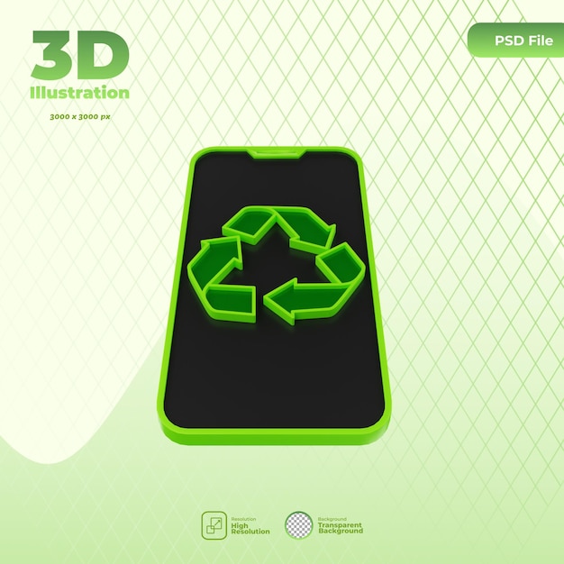 Ilustración de icono de reciclaje de electrónica 3d