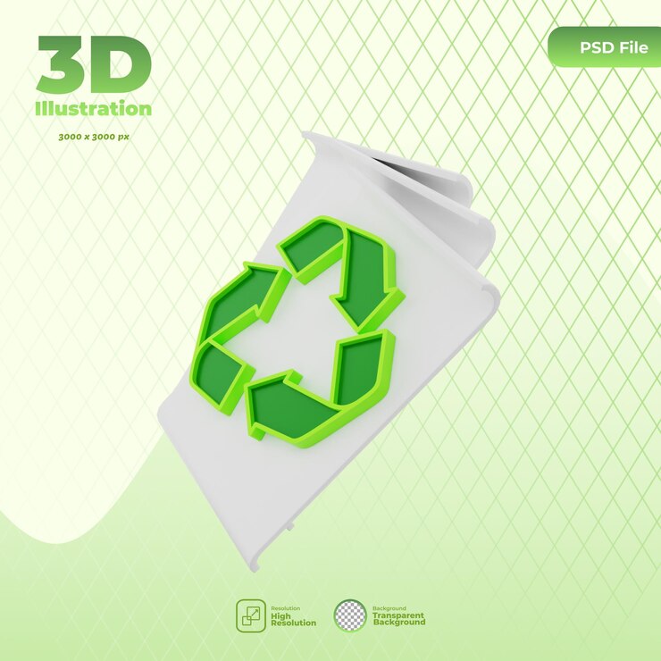 PSD ilustración de icono de reciclaje de papel 3d