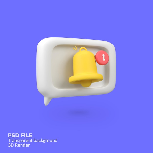Ilustración del icono de renderización 3D aislado de la campana de notificación y la burbuja de habla