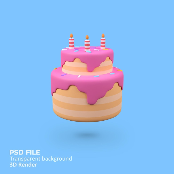 PSD ilustración del icono de renderización 3d aislado del pastel de cumpleaños