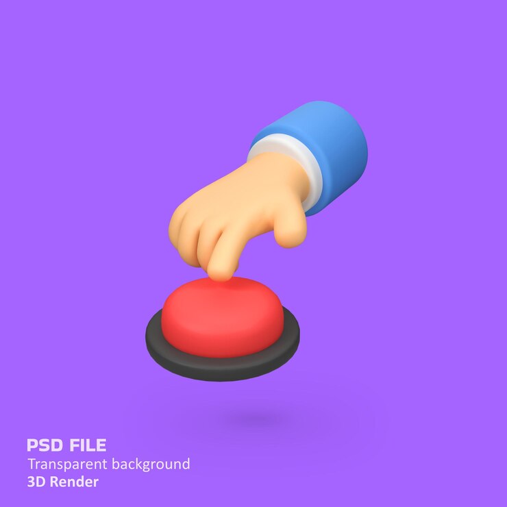PSD ilustración del icono de renderizado 3d aislado presionando el botón rojo a mano