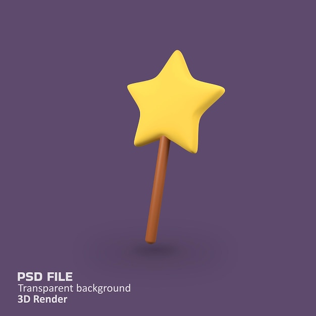 Ilustración del icono de renderizado 3D aislado de la varita mágica
