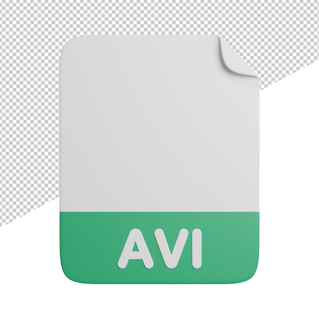 Ilustración de icono de renderizado 3d de vista frontal de archivo de documento avi sobre fondo transparente