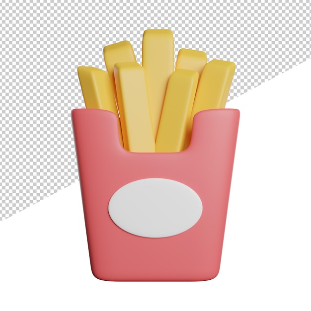 Ilustración de icono de renderizado 3d de vista frontal de bocadillos de papas fritas sobre fondo transparente