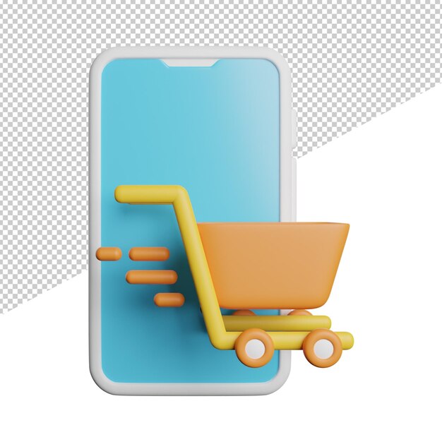 PSD ilustración de icono de renderizado 3d de vista frontal de compras en línea de teléfono sobre fondo transparente