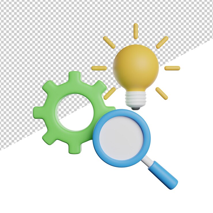PSD ilustración de icono de renderizado 3d de vista frontal de investigación y desarrollo sobre fondo transparente