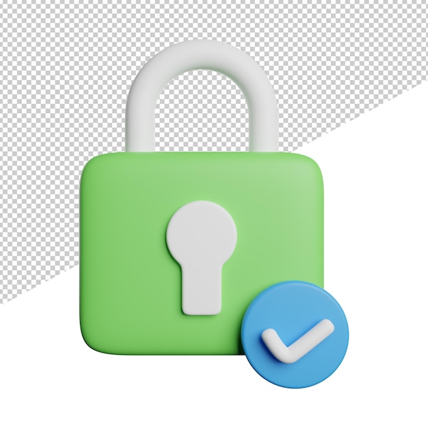 Ilustración de icono de renderizado 3d de vista frontal de privacidad segura protegida sobre fondo transparente