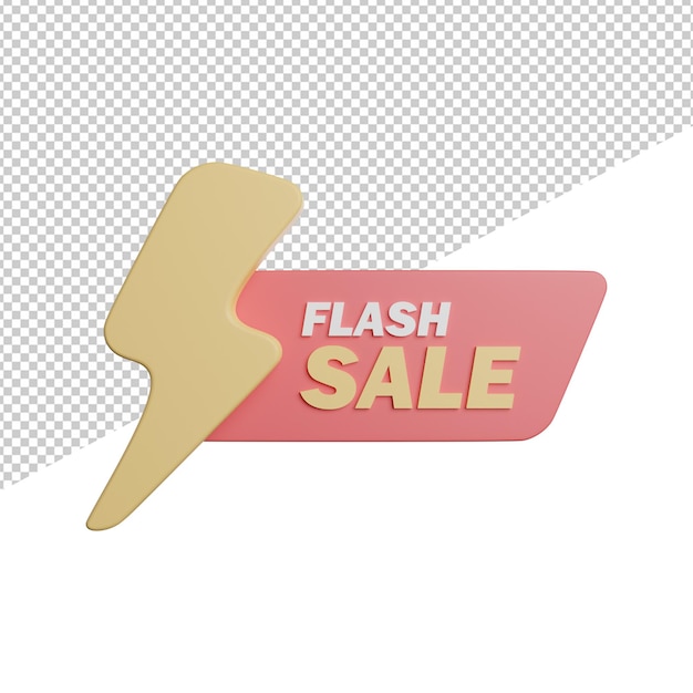 Ilustración de icono de renderizado 3d de vista frontal de promoción de venta flash sobre fondo transparente