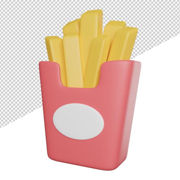 Ilustración de icono de renderizado 3d de vista lateral de bocadillos de papas fritas sobre fondo transparente