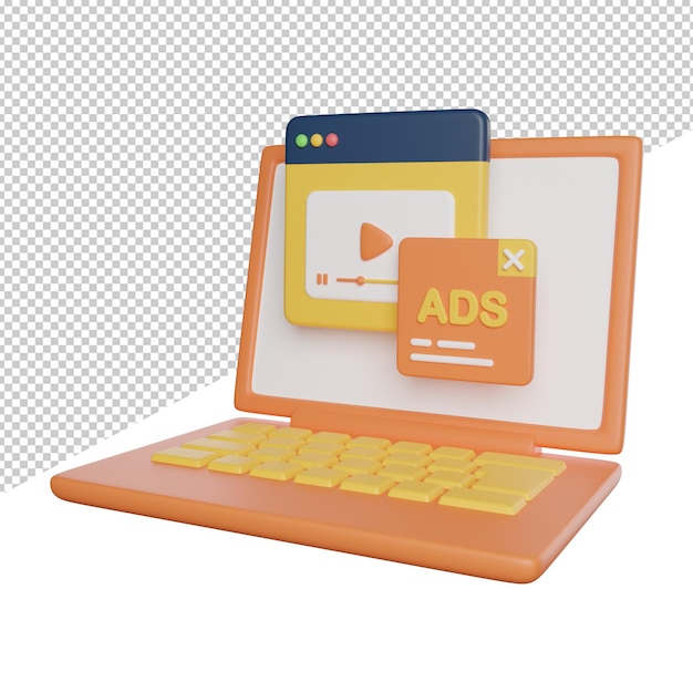 Ilustración de icono de renderizado 3d de vista lateral de comercio electrónico de marketing digital sobre fondo transparente