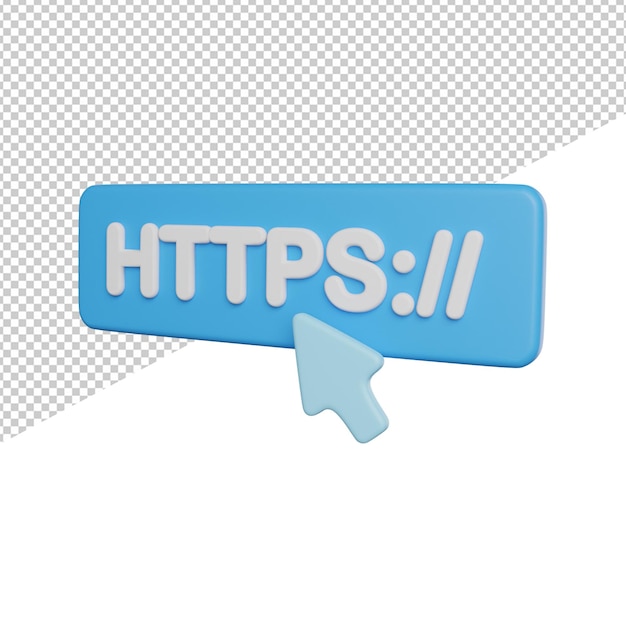 Ilustración de icono de renderizado 3d de vista lateral de dominio web de Internet sobre fondo transparente
