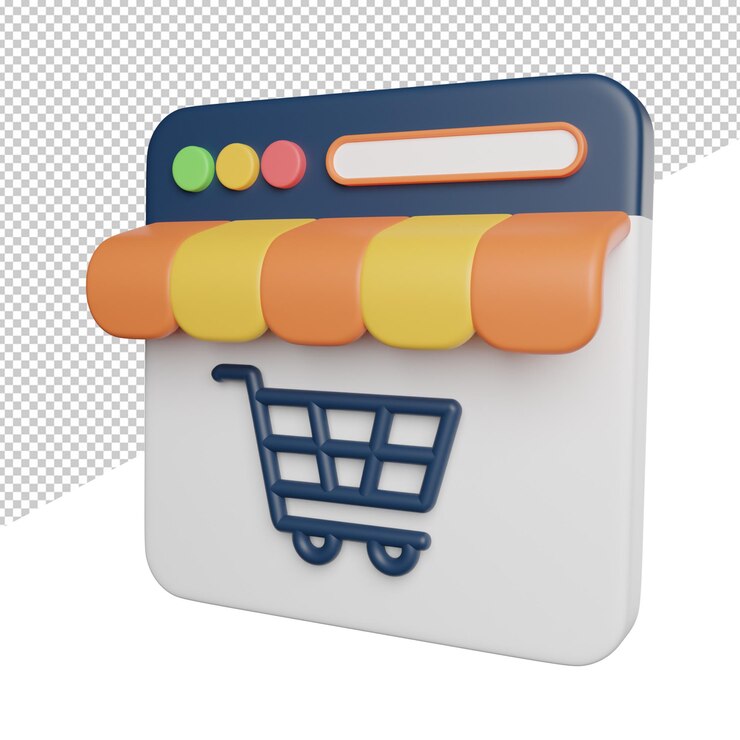 PSD ilustración de icono de renderizado 3d de vista lateral web de compras en línea sobre fondo transparente
