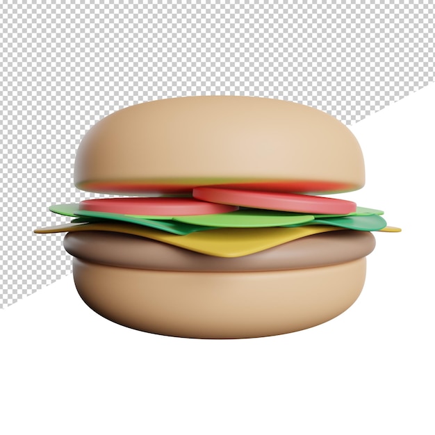 PSD ilustración de icono de representación 3d de vista frontal de comida rápida de hamburguesa fresca sobre fondo transparente