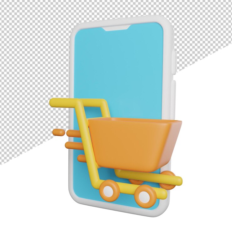 PSD ilustración de icono de representación 3d de vista lateral de compras en línea de teléfono sobre fondo transparente