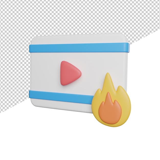 Ilustración de icono de representación 3d de vista lateral de contenido de video de tendencia sobre fondo transparente