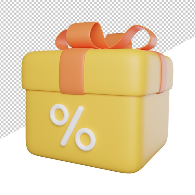 Ilustración de icono de representación 3d de vista lateral de descuento de caja de regalo sobre fondo transparente