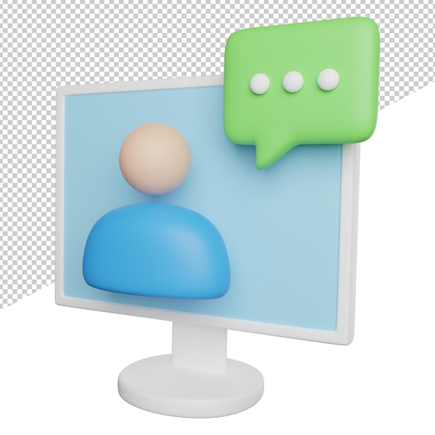 PSD ilustración de icono de representación 3d de vista lateral del sitio web de chat en vivo sobre fondo transparente