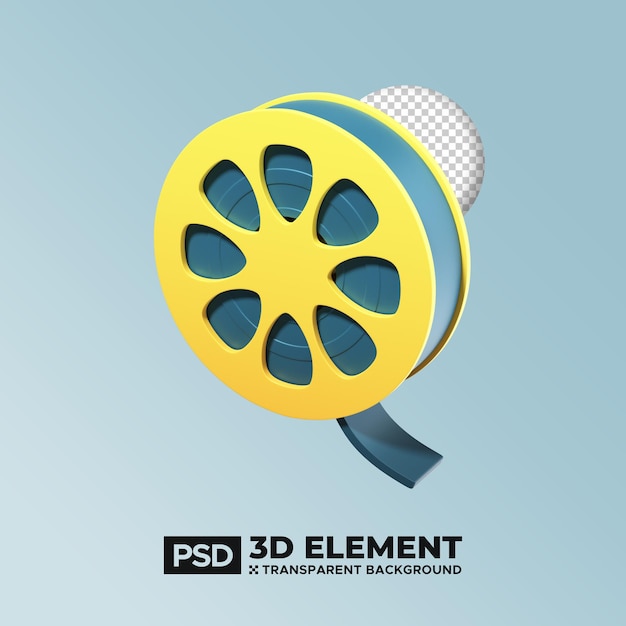 Ilustración de icono de rollo de película 3D que representa un elemento de objeto premium aislado en un fondo transparente PSD