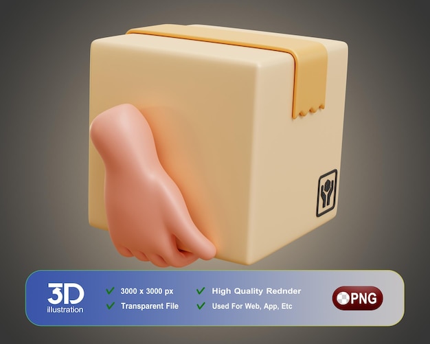 Ilustración de icono de servicio de entrega 3d Caja de icono 3d mano