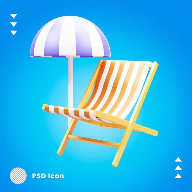 PSD ilustración de icono de silla de playa 3d aislada o representación 3d de ilustración de silla de playa de verano
