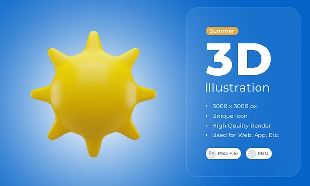 PSD ilustración de icono de sol de verano 3d