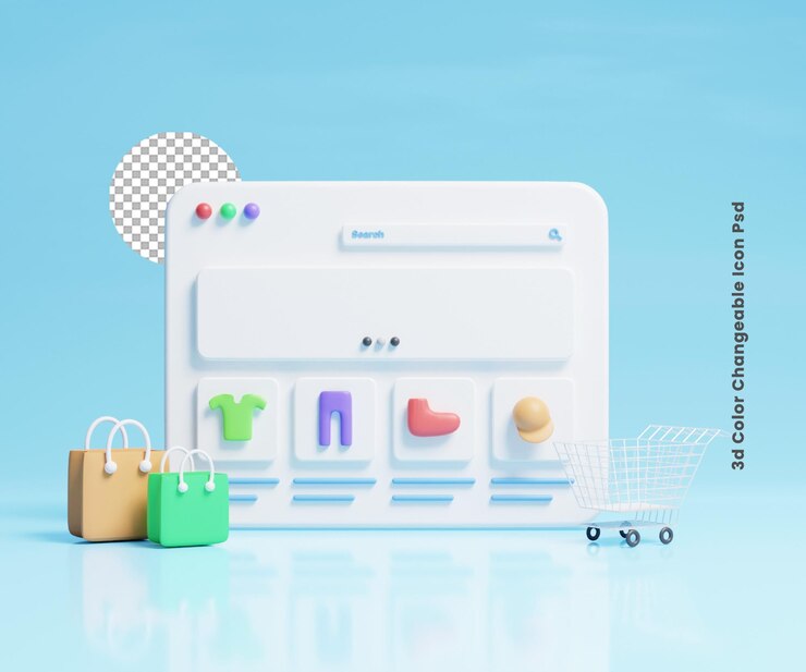 PSD ilustración del icono del tablero de usuario del sitio web de comercio electrónico o ilustración del tablero del sitio web de la tienda en línea