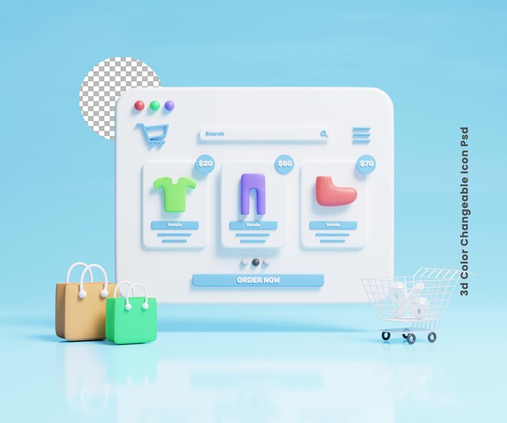 PSD ilustración del icono del tablero de usuario del sitio web de comercio electrónico o ilustración del tablero del sitio web de la tienda en línea