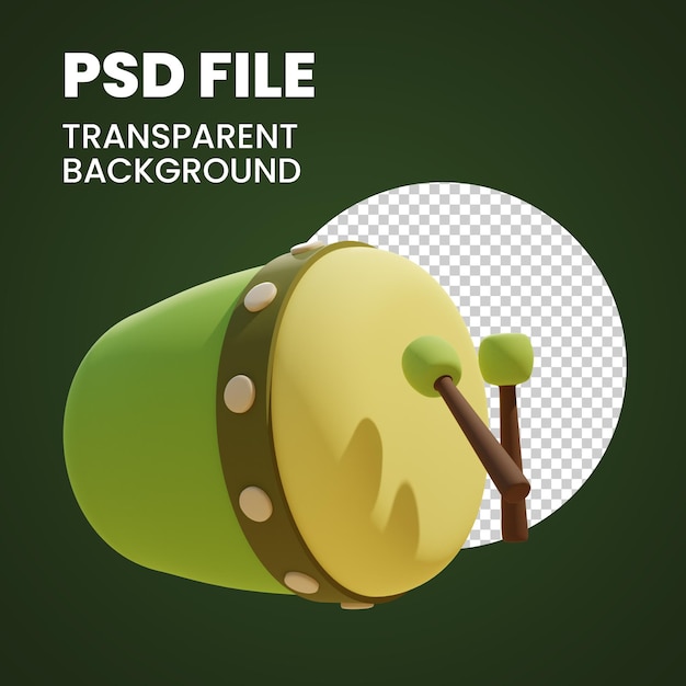PSD ilustración de icono de tambor bedug 3d