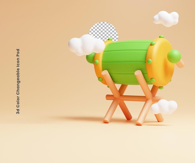 Ilustración de icono de tambor de ramadán 3d o ilustración de objeto de tambor islámico 3d