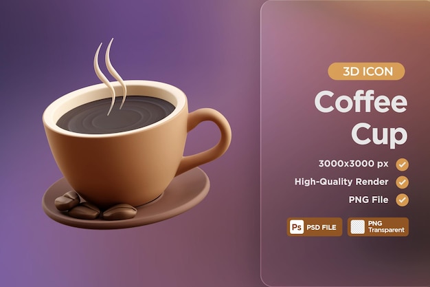 PSD ilustración del icono de la taza de café en 3d