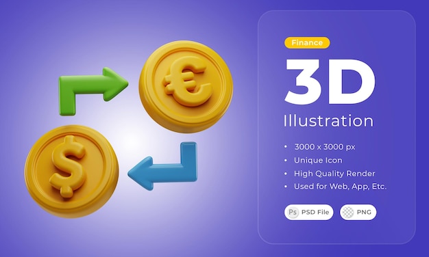 Ilustración de icono de tipo de cambio de finanzas 3d