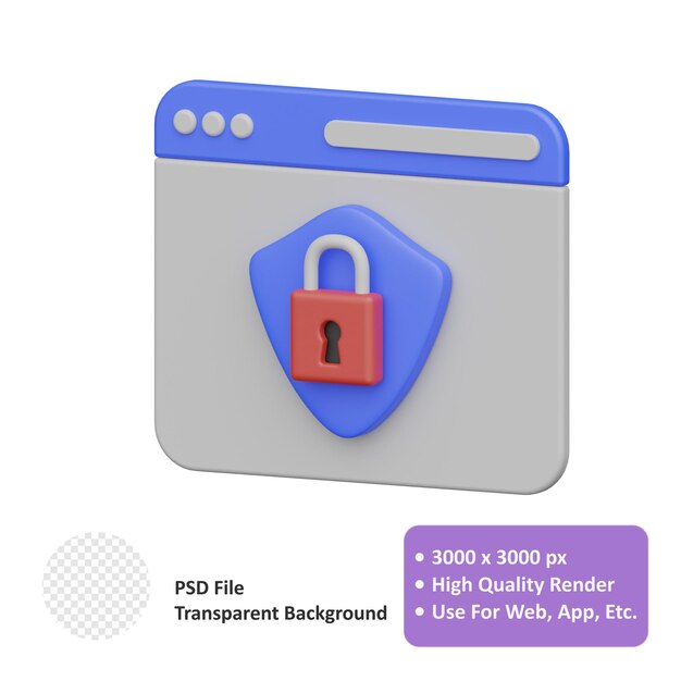 Ilustración de icono de vector de diseño de objeto realista 3d de seguridad de página web