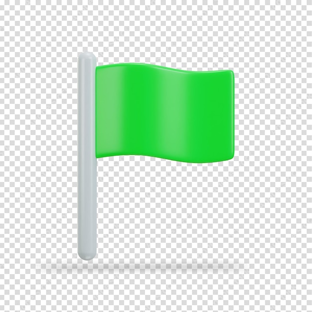 Ilustración del icono vectorial 3D de la bandera verde en el palo
