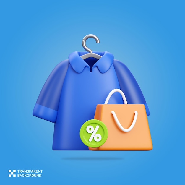 Ilustración del icono de venta de camisas de hombre en PSD 3D