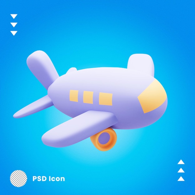 Ilustración de icono de viaje en avión 3d aislado o icono de avión 3d render