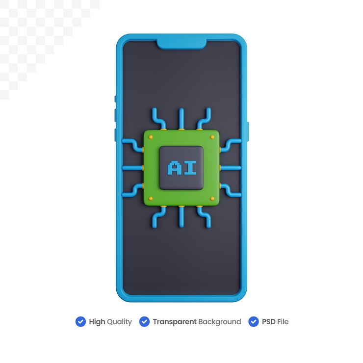 PSD ilustración de iconos 3d smartphones con chips ai