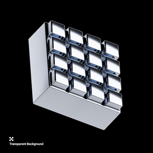 Ilustración de íconos metálicos brillantes en plata en 3D