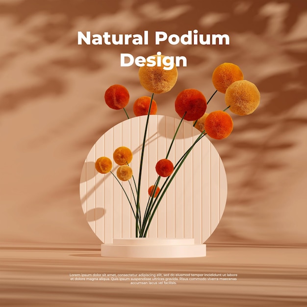 Ilustración de imagen de renderización 3D de la exhibición del podio en espacio vacío para el modelo de producto de fondo natural