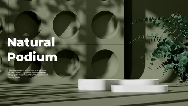 Ilustración de imagen de renderización 3D de la exhibición del podio en espacio vacío para el modelo de producto de fondo natural