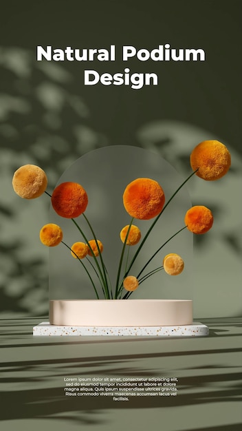 Ilustración de imagen de renderización 3D de la exhibición del podio en espacio vacío para el modelo de producto de fondo natural