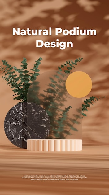 PSD ilustración de imagen de representación 3d de la pantalla del podio de espacio vacío para el fondo natural de la maqueta del producto