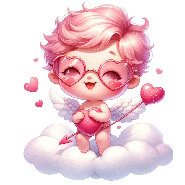 PSD ilustración de imágenes prediseñadas de acuarela de cupido lindo día de san valentín