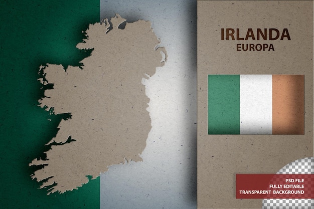 PSD ilustración infográfica del mapa y la bandera de irlanda