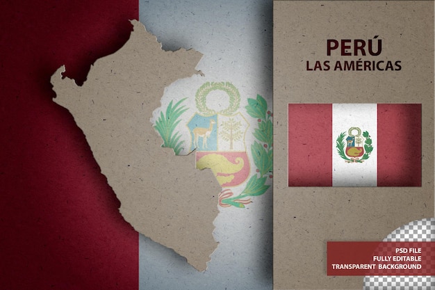 Ilustración infográfica del mapa y la bandera del perú.