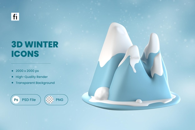 PSD ilustración de invierno 3d montaña nevada