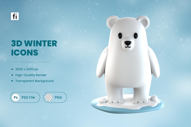 PSD ilustración de invierno 3d oso polar