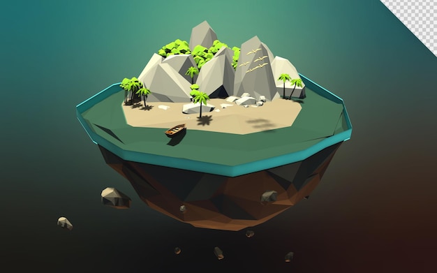 PSD ilustración de isla 3d poligonal baja naturaleza tierra estilo polivinílico bajo