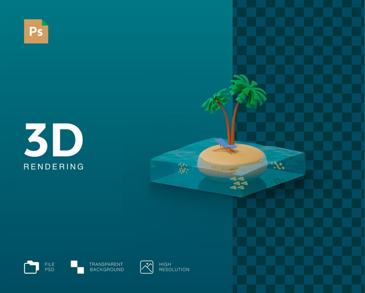 PSD ilustración de isla de verano 3d